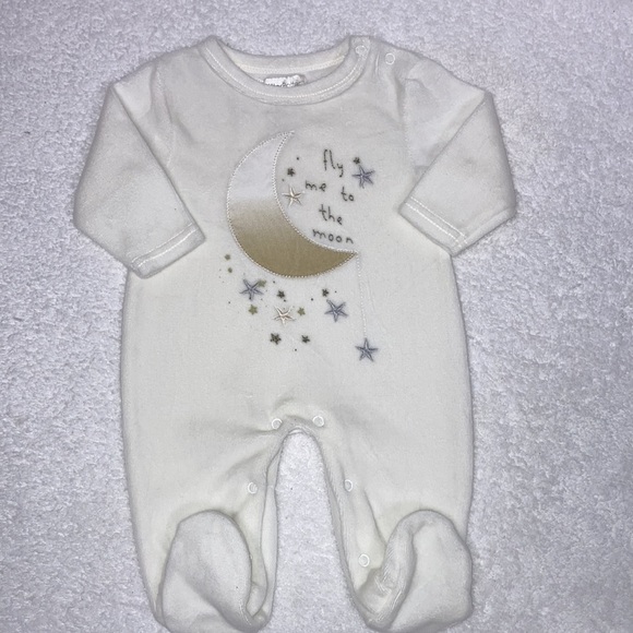 Pitter patter fly me to the moon cream unisex fleece sleeper one piece 0/3m - Picture 2 of 6